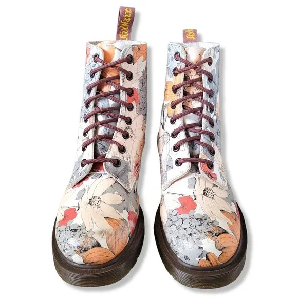 Dr. Martens RARE Pascal Botanic Floral Sand Print 8 Eyelet Lace Up Combat Boot - Picture 2 of 10